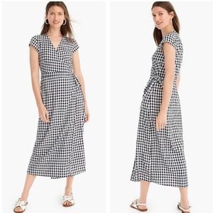 J. Crew Black and White Gingham Midi Wrap Dress